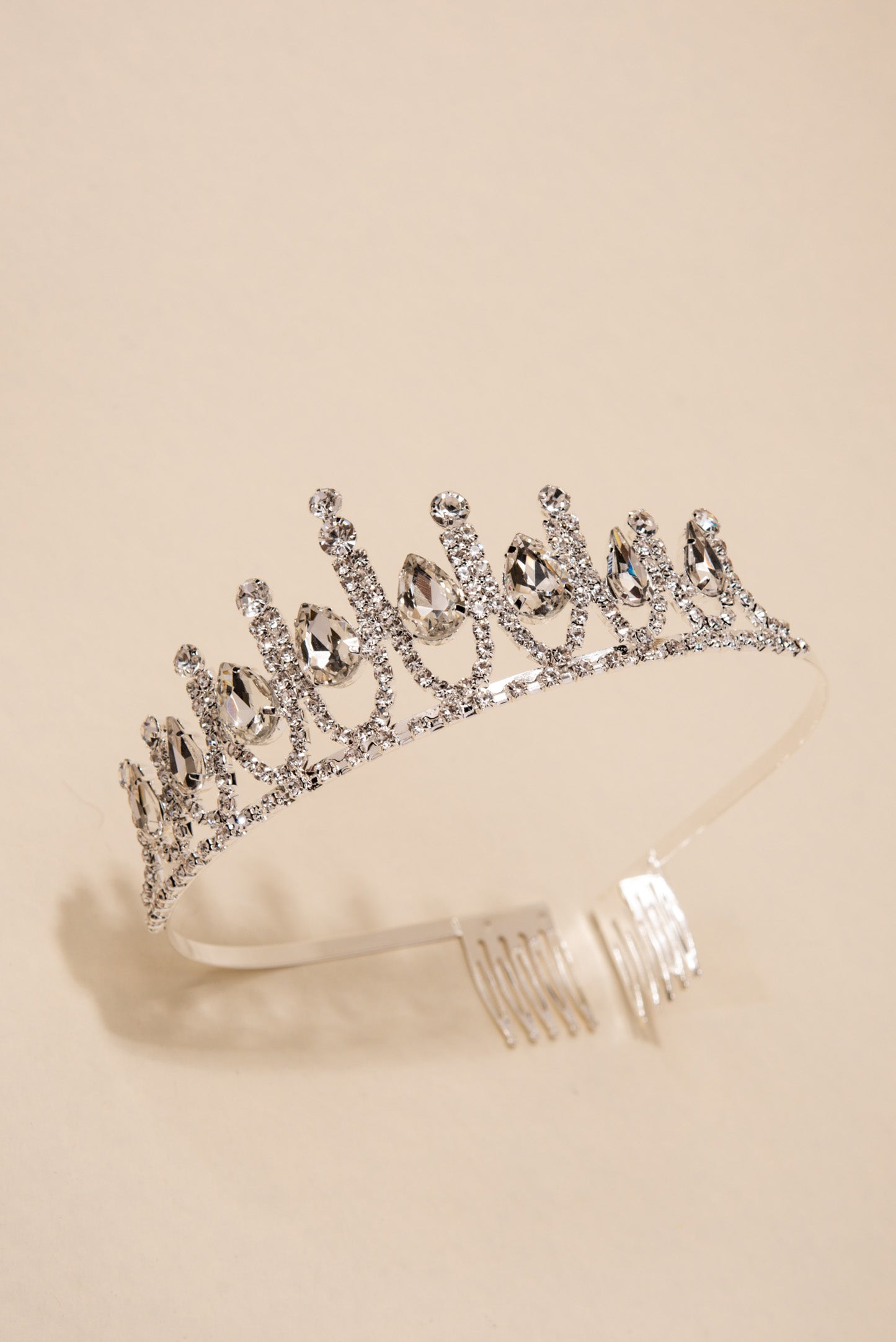 Amy Pointed Chandelier & Teardrop Crystal Tiara - Silver