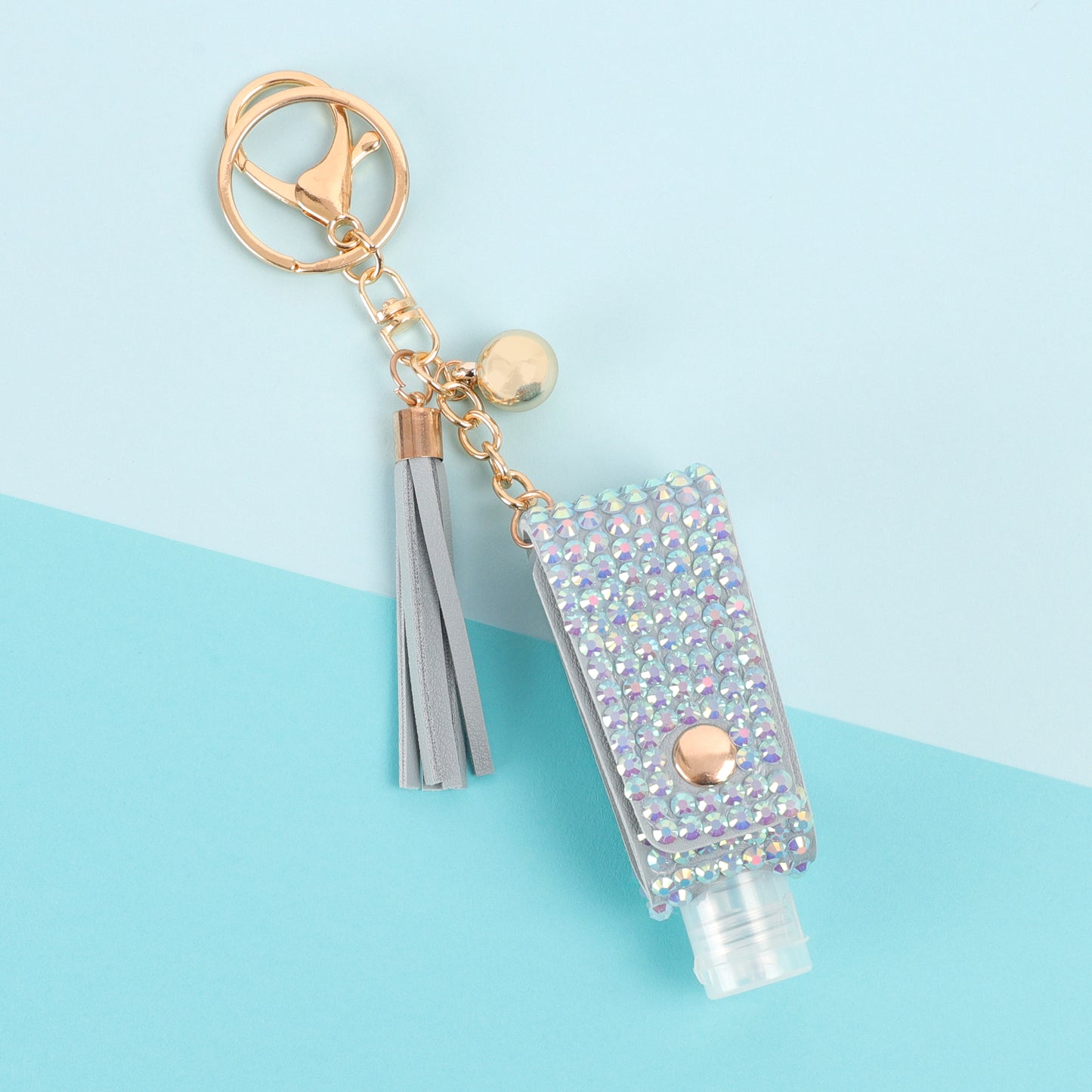 Zoey Rhinestone Sanitizer Holder Keychain - Aqua