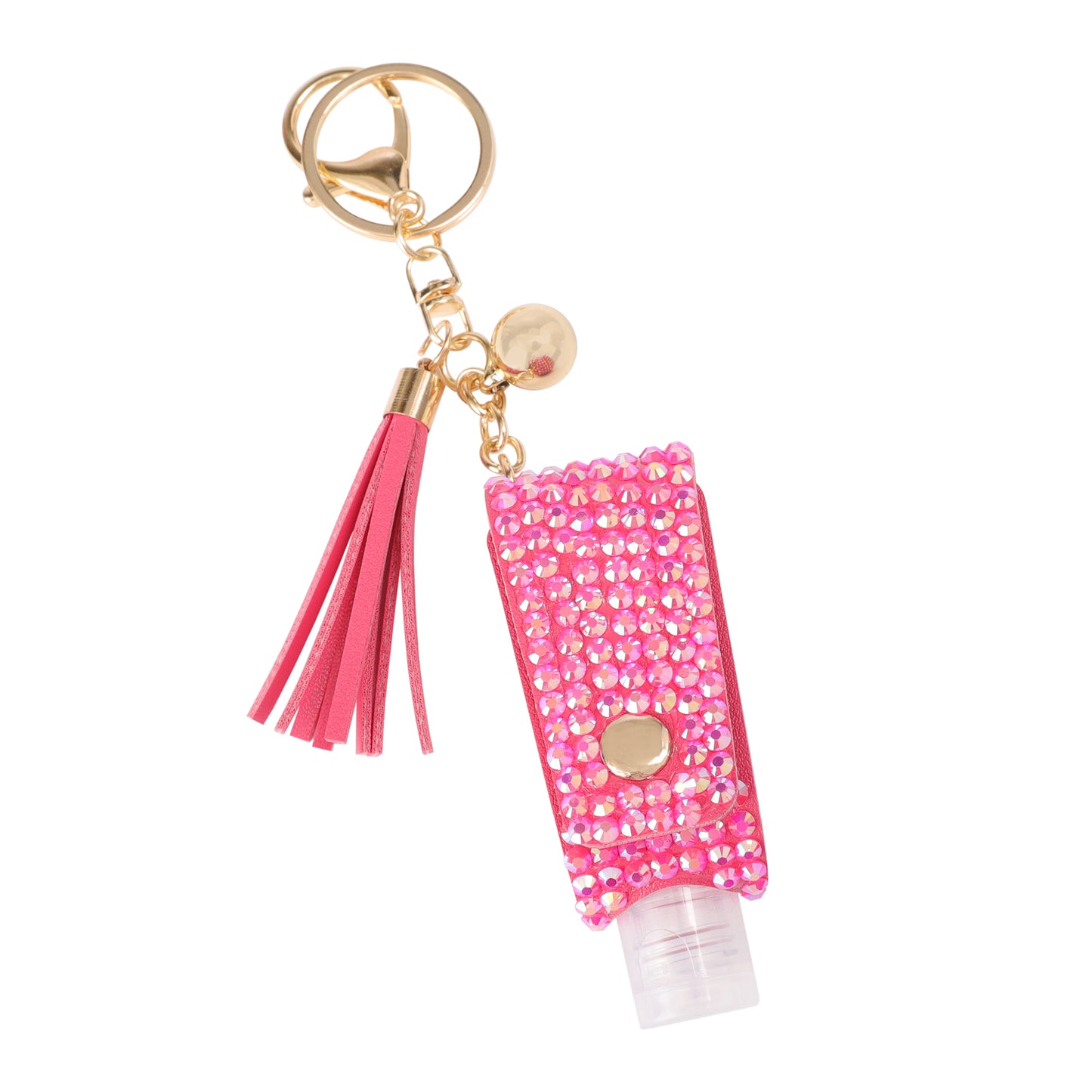 Zoey Rhinestone Sanitizer Holder Keychain - Fuchsia