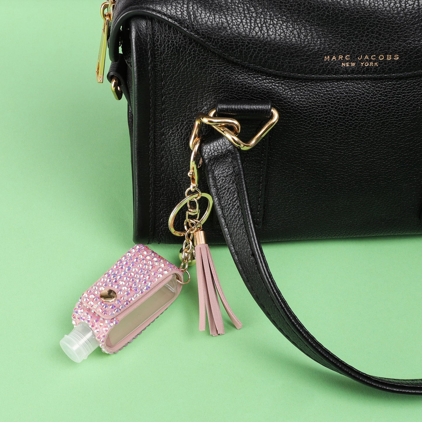 Zoey Rhinestone Sanitizer Holder Keychain - Peach