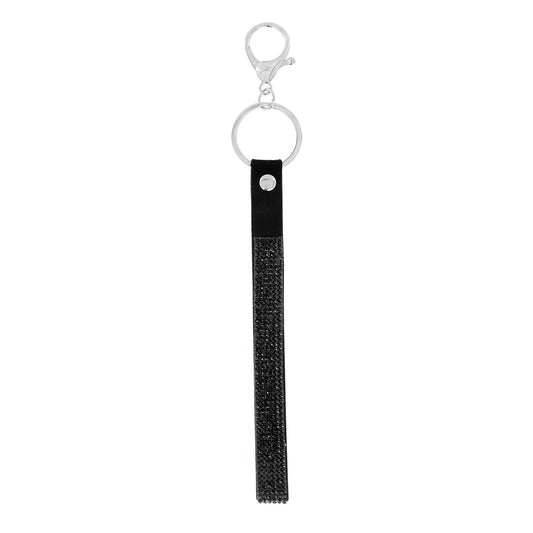 Rhinestone Wristlet Lanyard Strap Keychain - Black