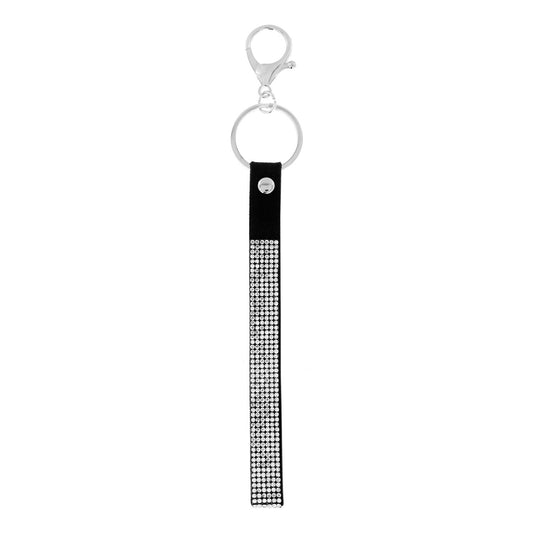 Rhinestone Wristlet Lanyard Strap Keychain - Silver