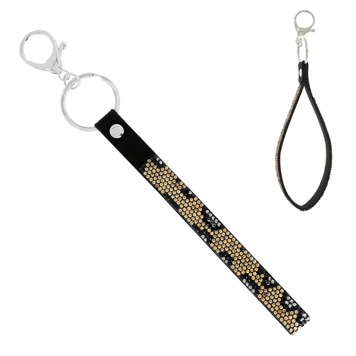 Rhinestone Wristlet Lanyard Strap Keychain - Leopard