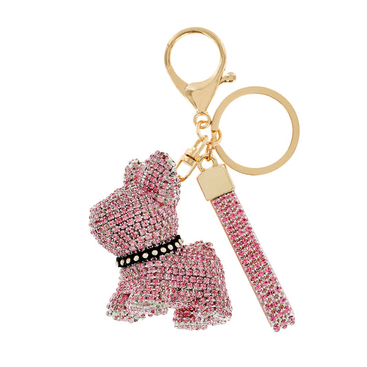 Rhinestone Dog Keychain with Wristlet - Pink