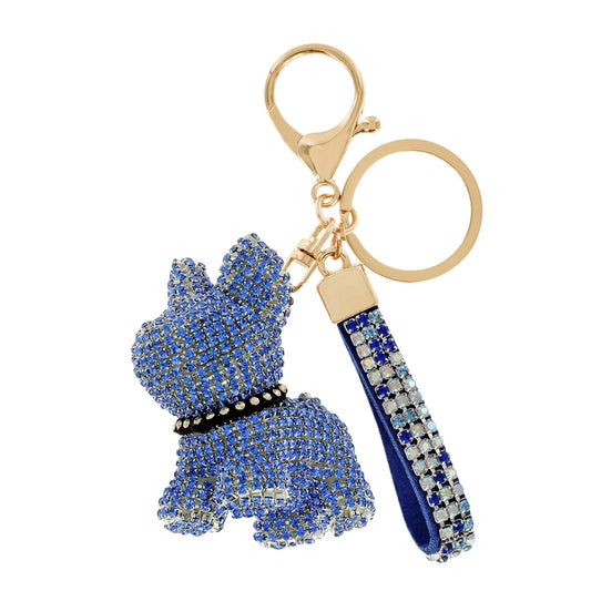 Rhinestone Dog Keychain with Wristlet - Royal Blue