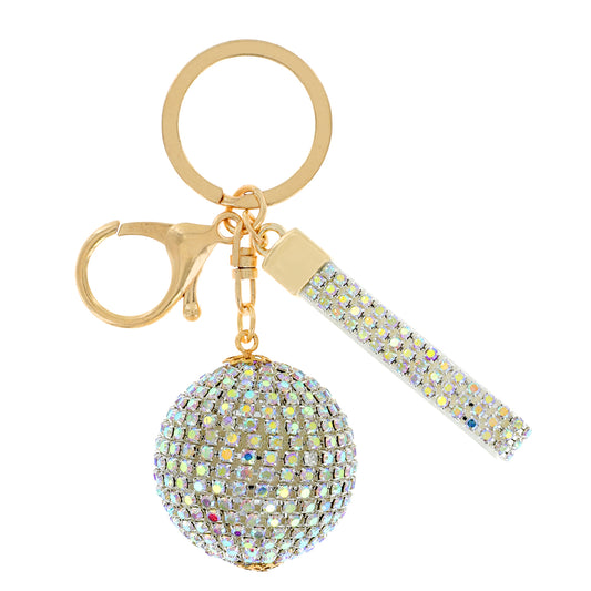 Rhinestone Ball Key Chain with Wristlet - Iridescent