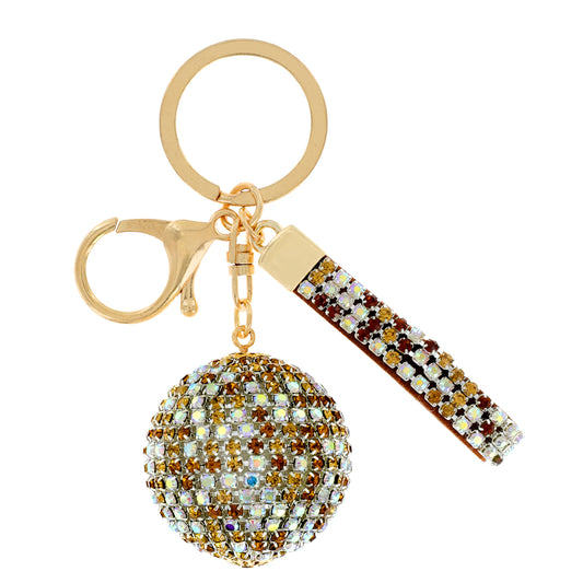 Rhinestone Ball Key Chain with Wristlet - Brown Iridescent