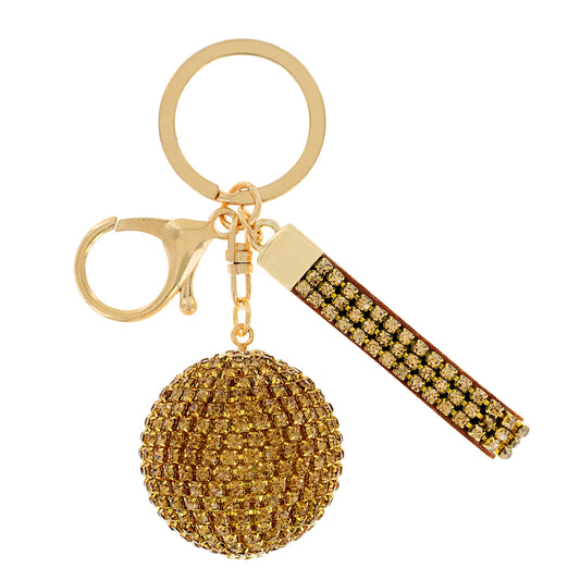 Rhinestone Ball Key Chain with Wristlet - Copper