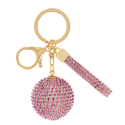 Rhinestone Ball Key Chain with Wristlet - Pink