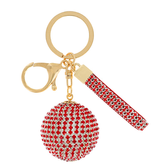 Rhinestone Ball Key Chain with Wristlet - Red