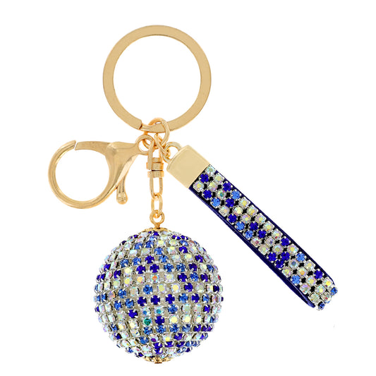 Rhinestone Ball Key Chain with Wristlet - Royal Blue Iridescent