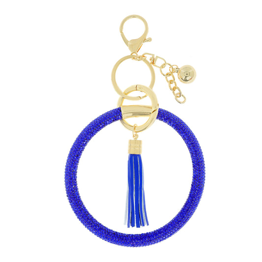 Rhinestone Wristlet Keyring Keychain with Tassel - Royal Blue