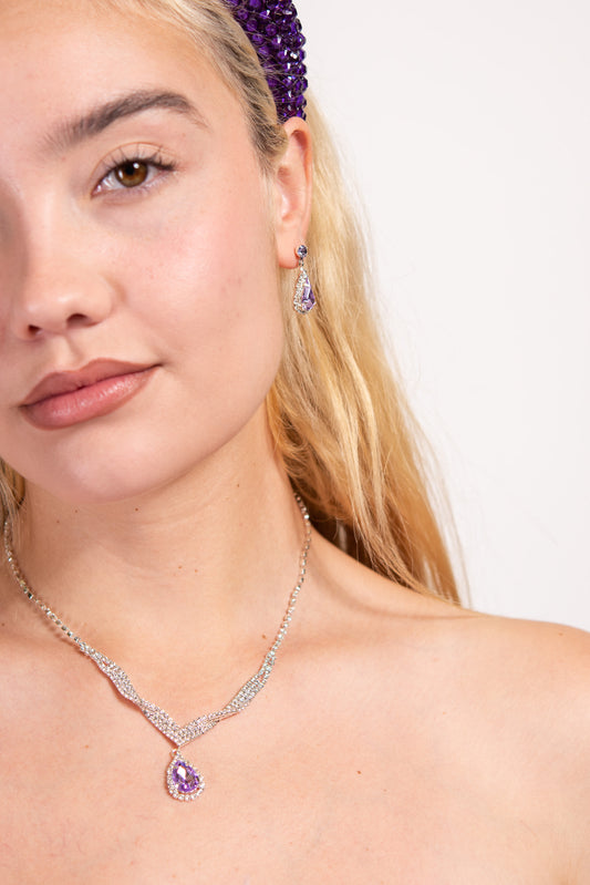 Emily Twisted Teardrop Pendant Necklace & Earrings Set | Lavender