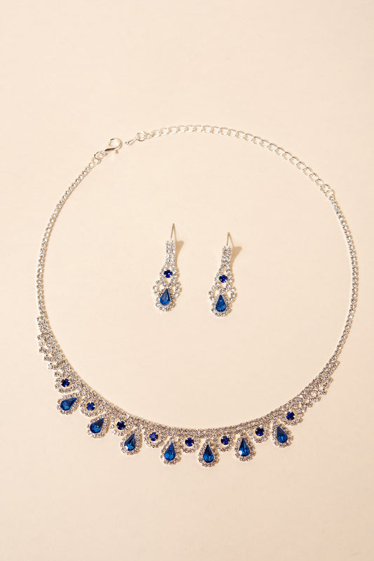 Jaida Scalloped Teardrop Rhinestone Necklace Set