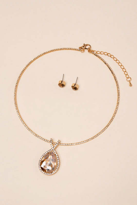 Dominique Tear Drop Pendant Necklace Set | Champagne