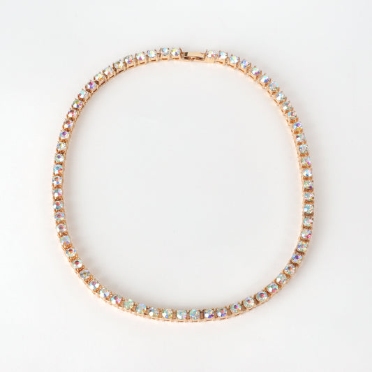 Polly Rhinestone Tennis Necklace | Gold Iridescent