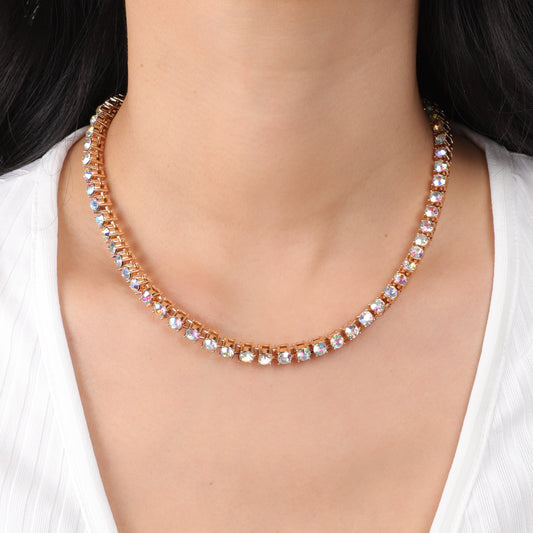 Polly Rhinestone Tennis Necklace | Gold Iridescent