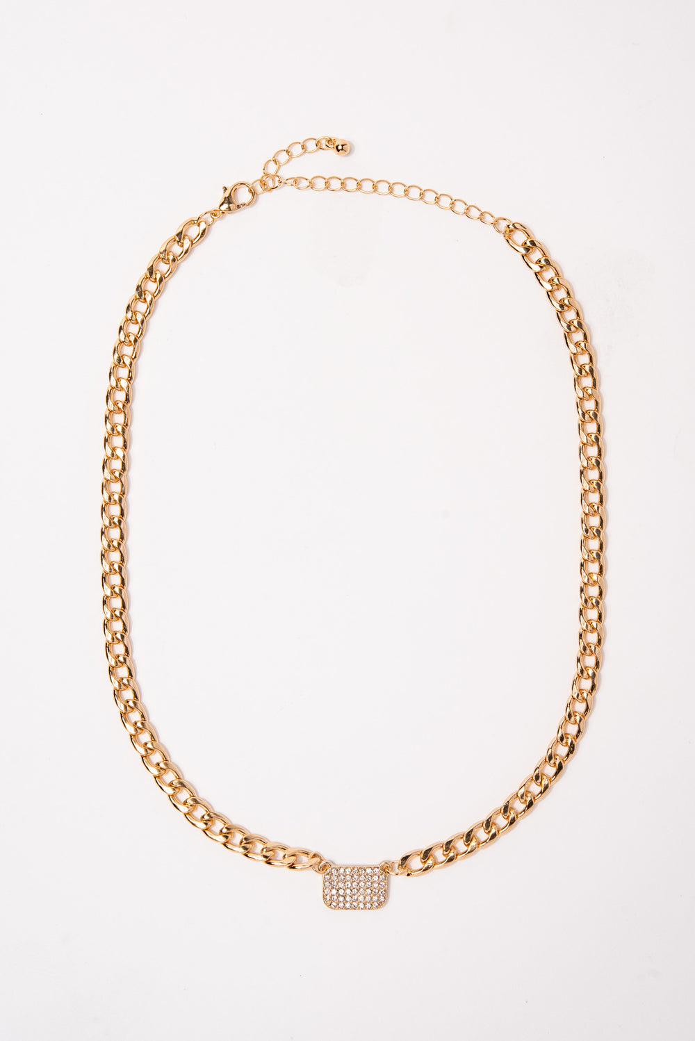 Small Dog Tag Pendant Curb Chain Necklace - Gold