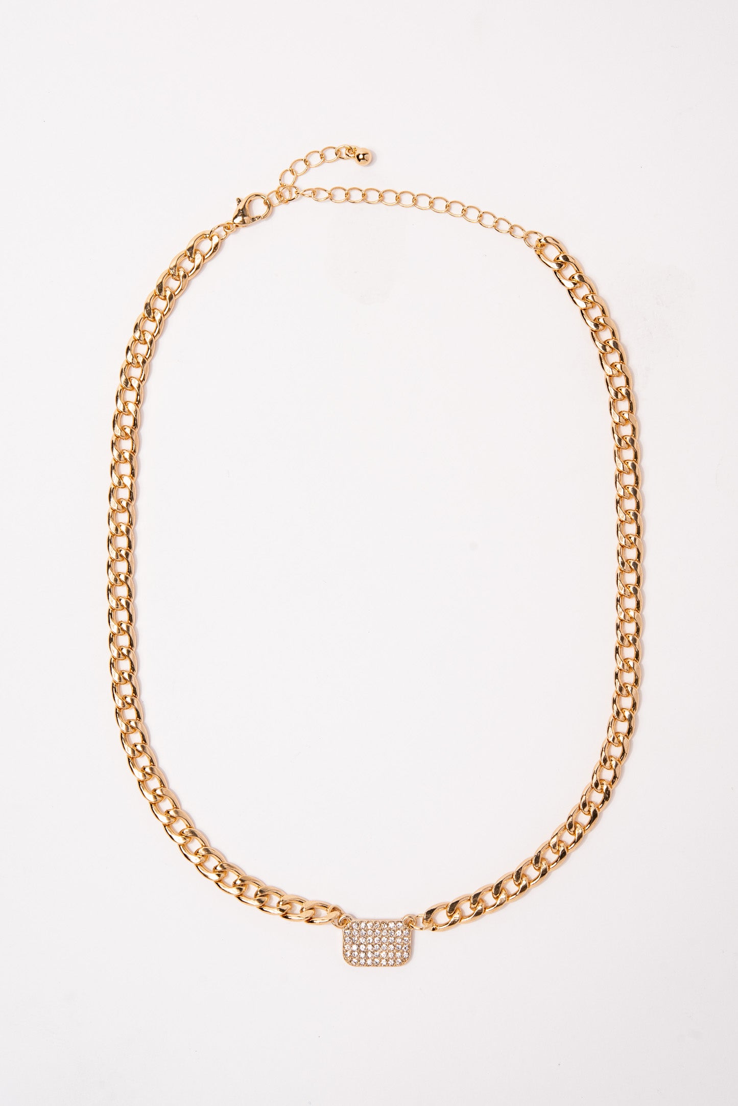 Small Dog Tag Pendant Curb Chain Necklace - Gold