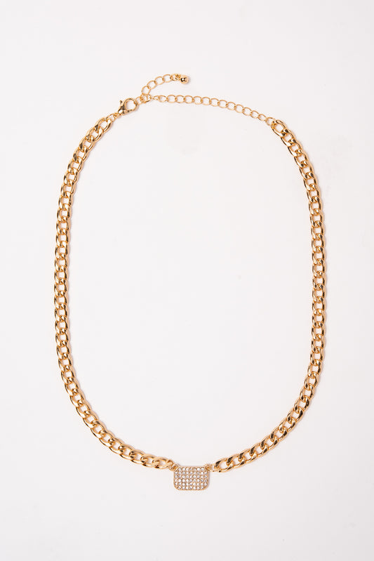Small Dog Tag Pendant Curb Chain Necklace - Gold