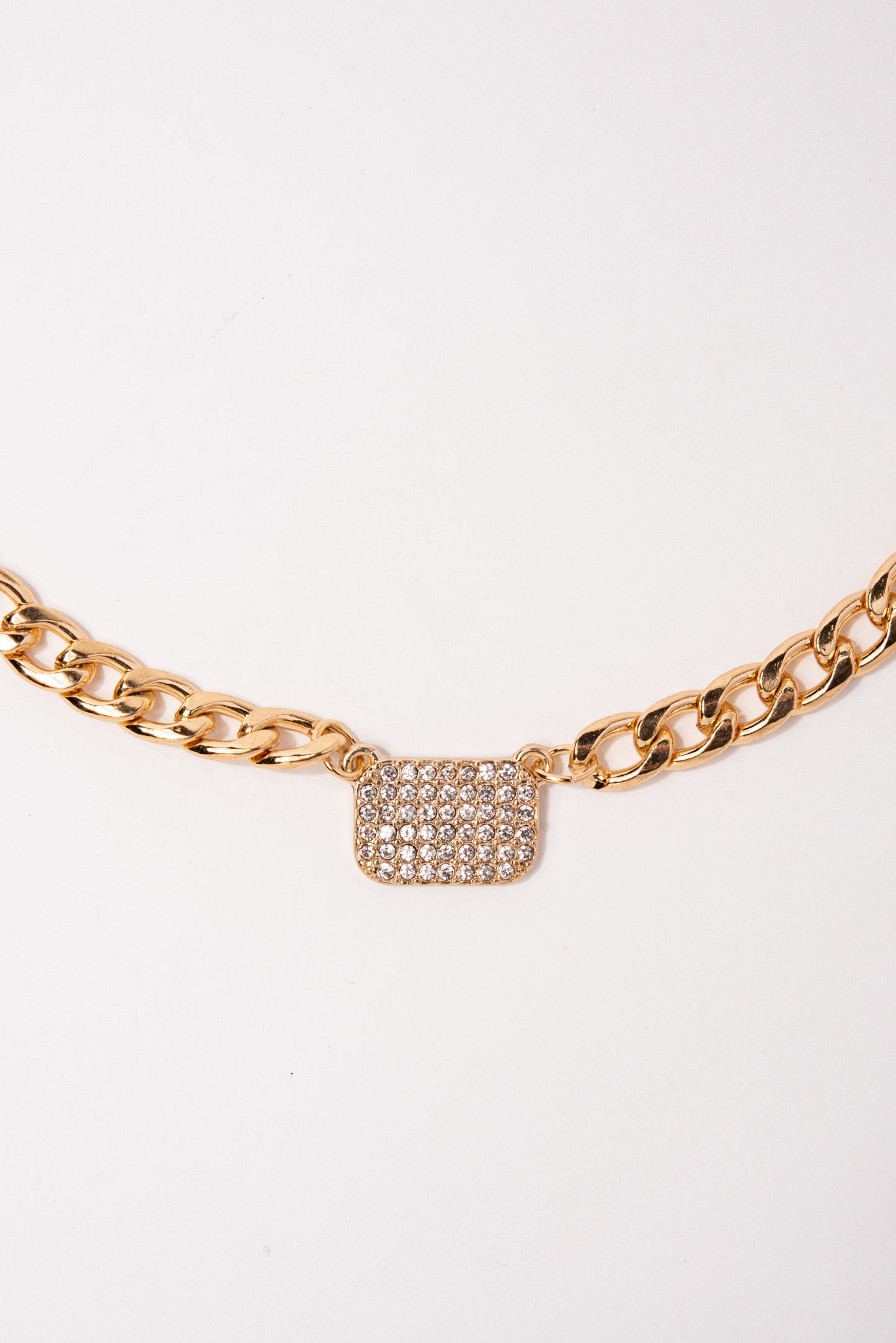 Small Dog Tag Pendant Curb Chain Necklace - Gold