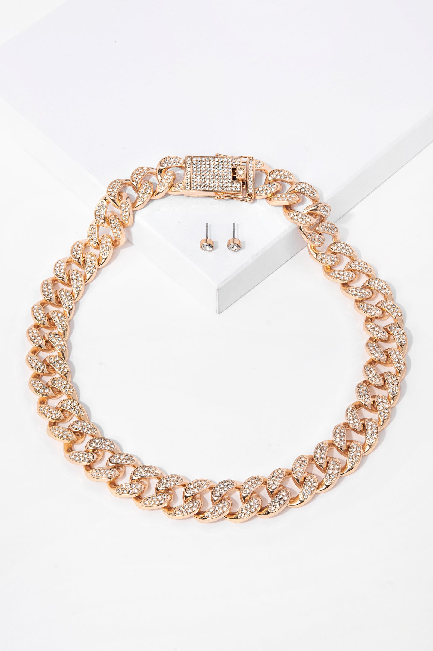 Fiona Rhinestone Link Necklace and Earring Set Small
