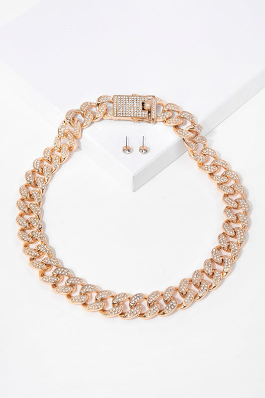 Fiona Rhinestone Link Necklace and Earring Set Small | Gold