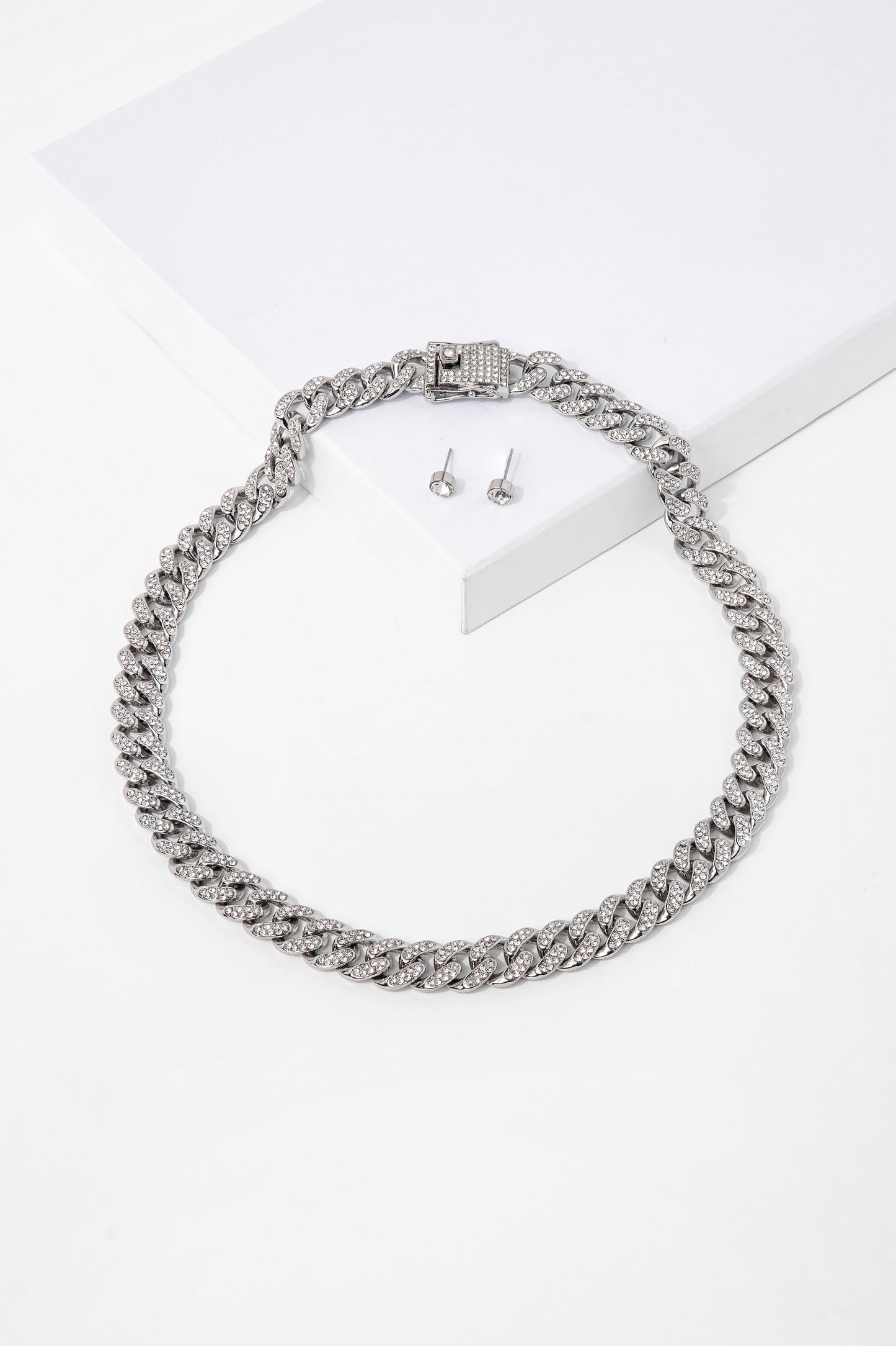 Fiona Rhinestone Link Necklace and Earring Set Large