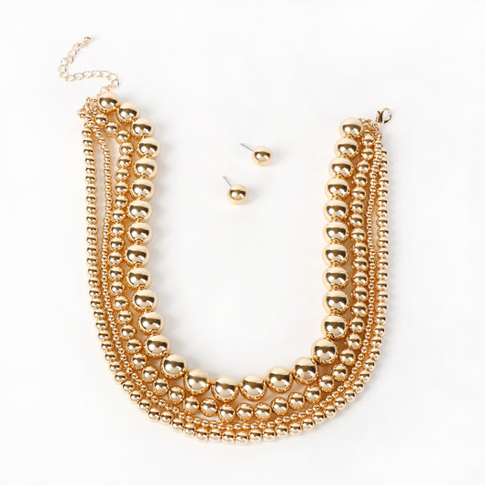 Kordyn 4-Strand Bead Necklace & Earring Set | Gold