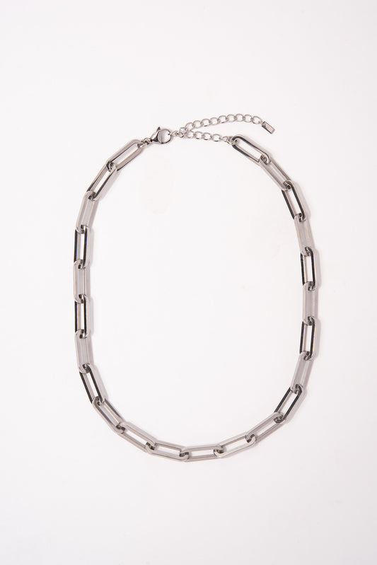 Stainless Steel Paper Clip Industrial Chain Necklace - Silver