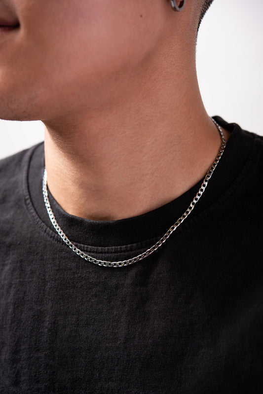 Stainless Steel Curb Chain Necklace - Silver