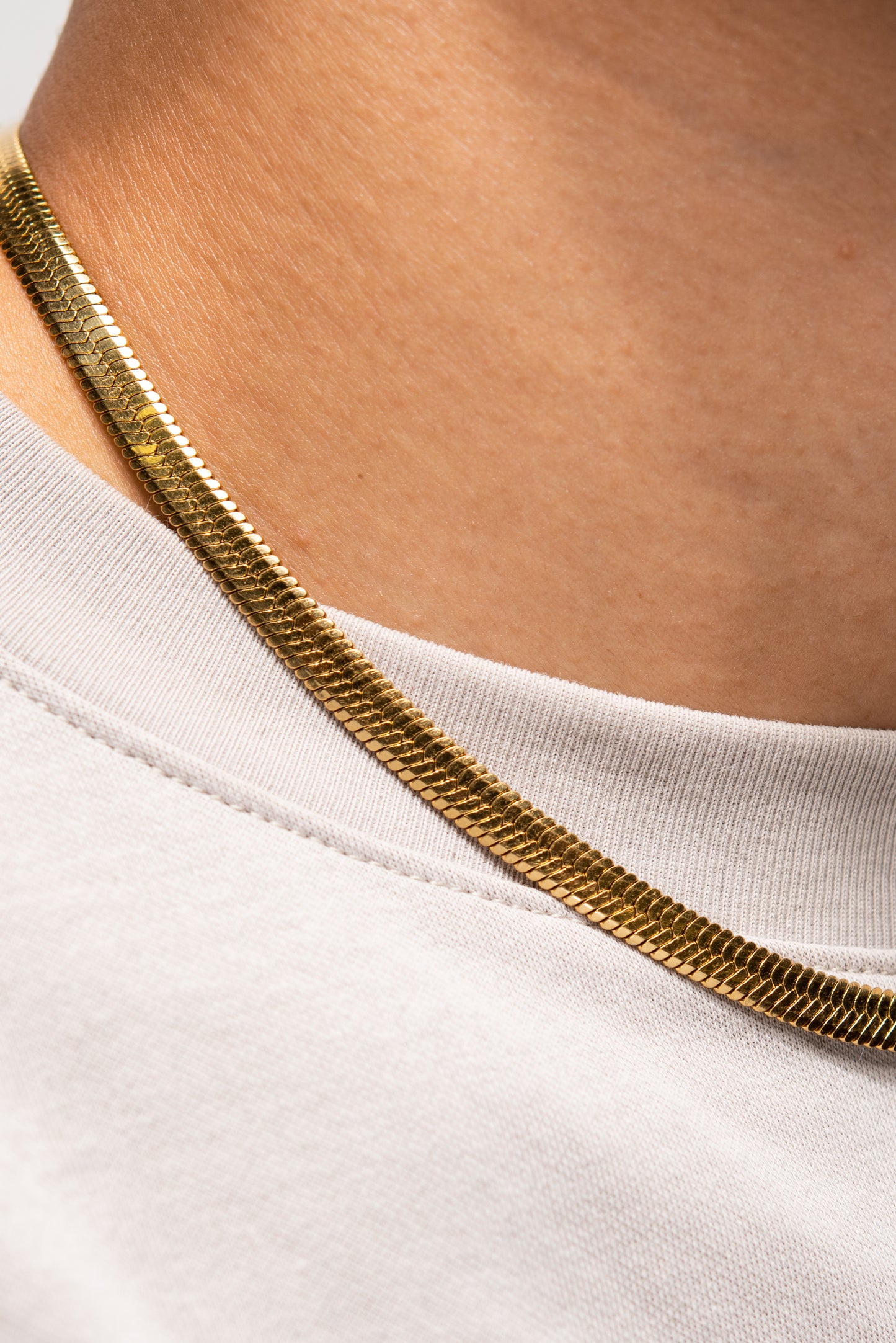 Stainless Steel Herringbone Chain Necklace - Gold