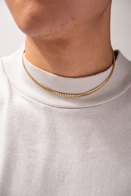 Stainless Steel Dapped Curb Chain Necklace - Gold