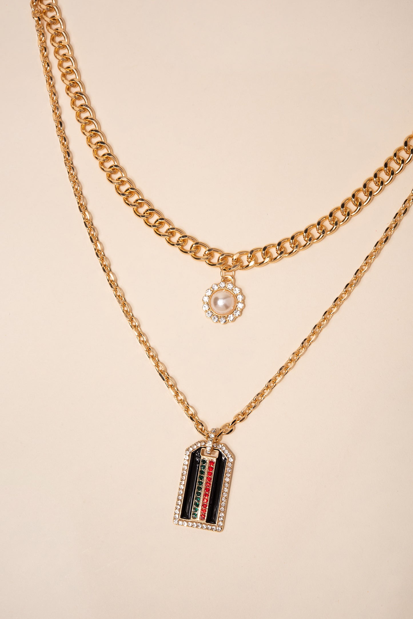 Pearl Flower and Tag Necklace Set
