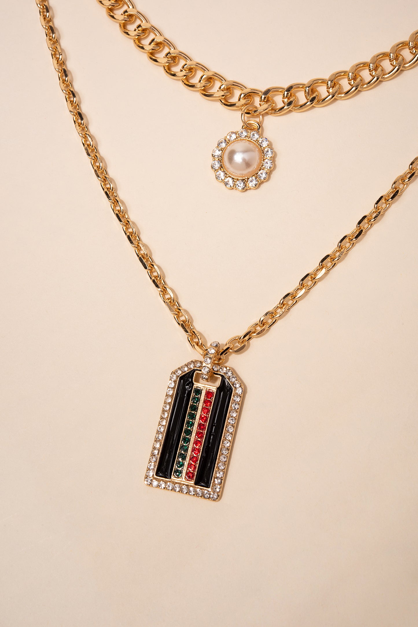 Pearl Flower and Tag Necklace Set