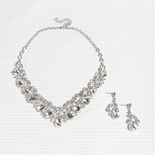 Florence Rhinestone Vine Necklace & Earring Set | Silver