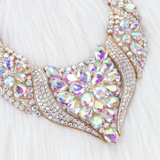 Through The Vine Rhinestone Necklace & Earring Set | Gold Iridescent