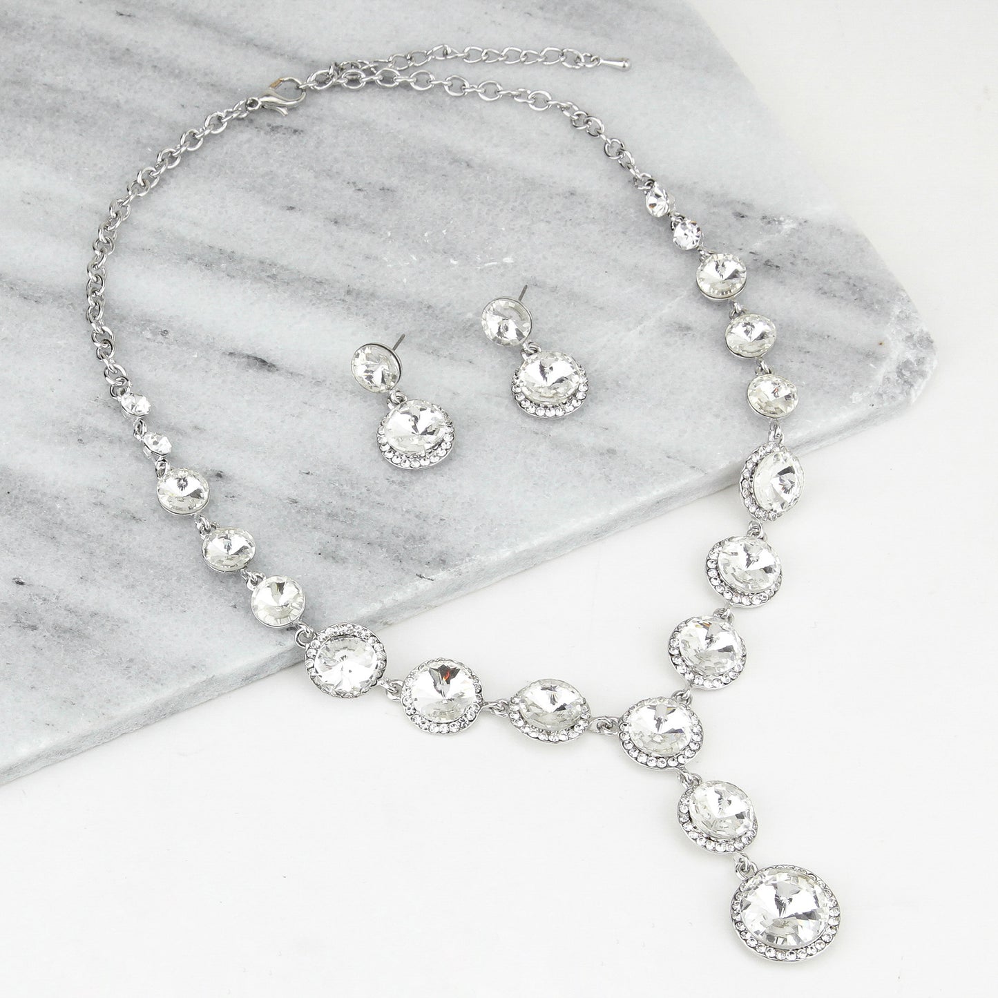 Aaliyah Round Drop Rhinestone Necklace & Earring Set