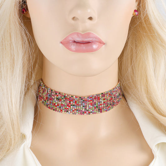 Brooklyn 13-Row Rhinestone Choker & Earring Set | Multicolor