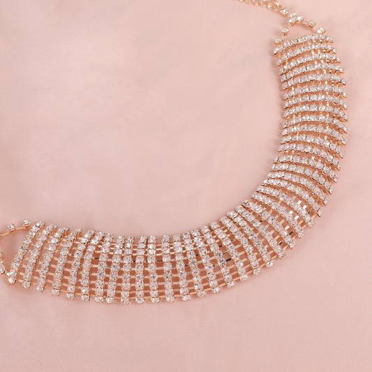 Lucy Curved Rhinestone Choker Necklace & Earring Set | Gold