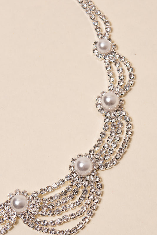 Anastasia Scalloped Rhinestone & Pearls Necklace Set