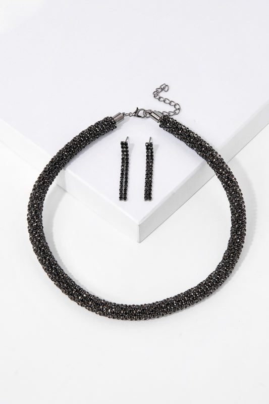 Iris Rhinestone Necklace and Earring Set | Black