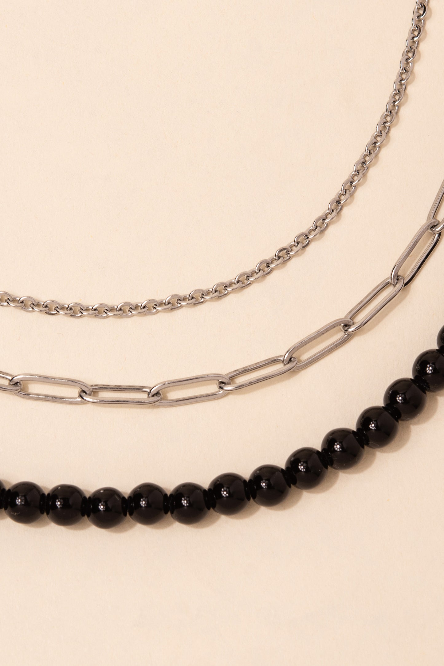 Small Layered Black Pearl with Stainless Steel Paper Clip Chain Necklace