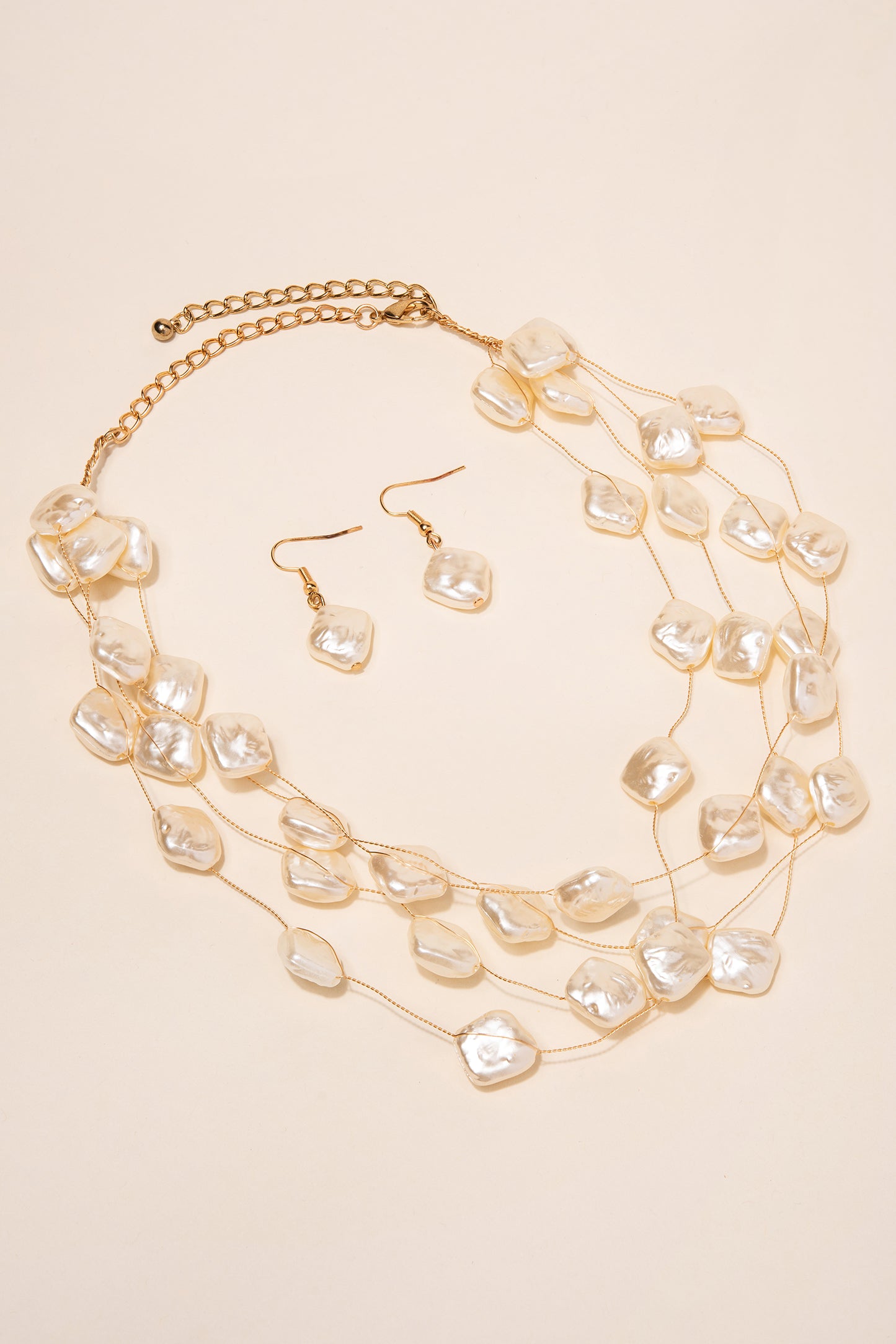 Natalia Layered Rhombus Baroque Pearl Necklace & Earring Set