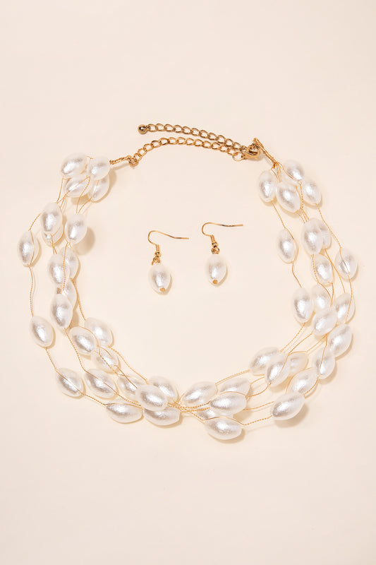 Kylie Layered Oval Baroque Pearl Necklace & Earring Set