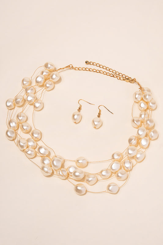 Evelyn Layered Large Pearl Necklace & Earring Set