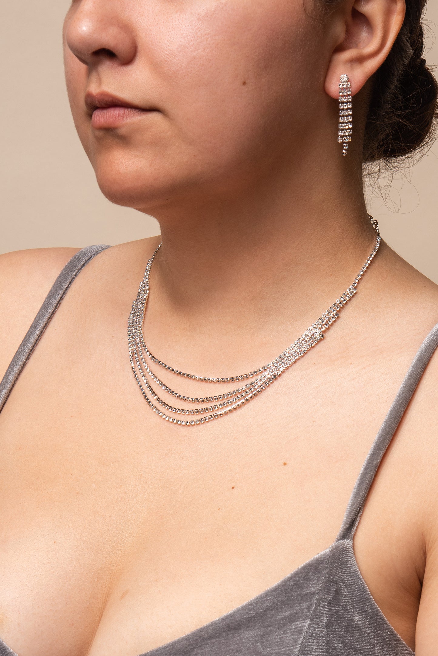Quinn Multi Strand Rhinestone Necklace & Earrings Set