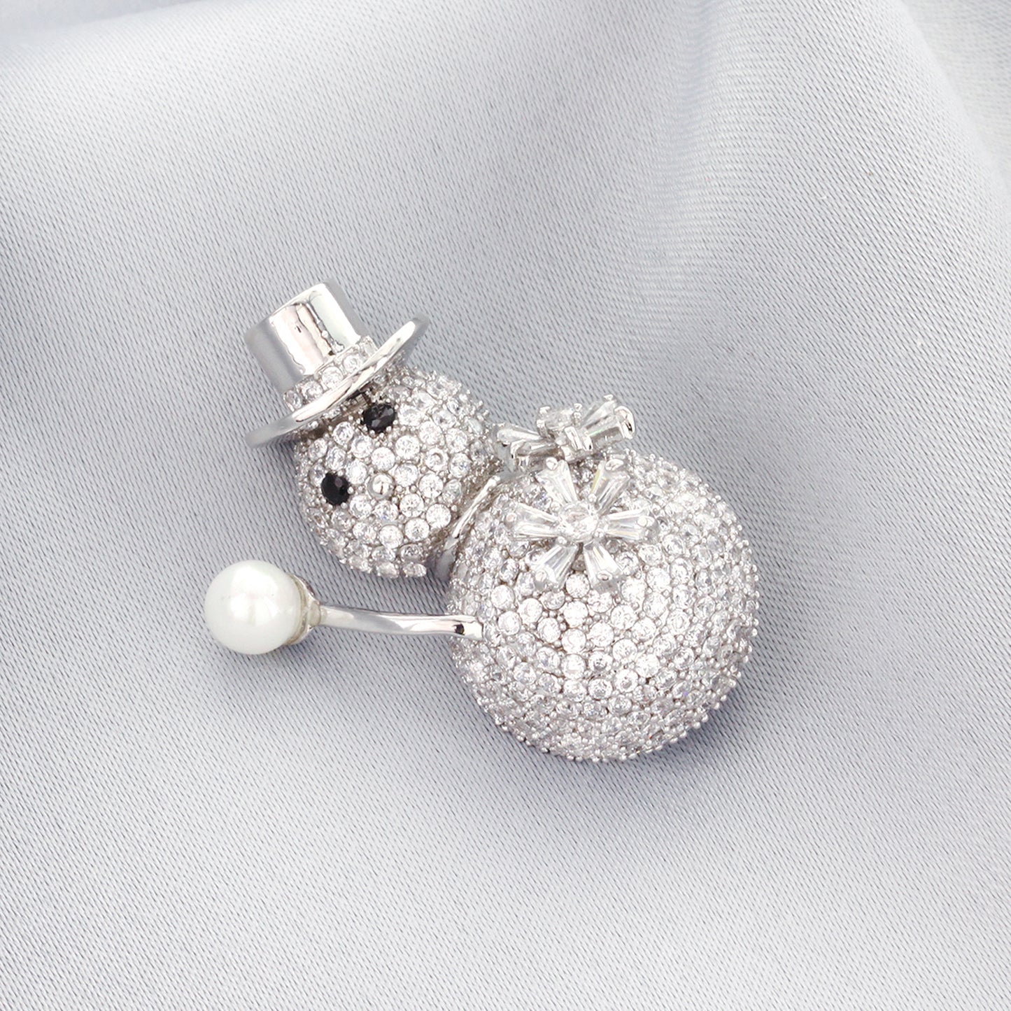 Snowman & Snowball Rhinestone Brooch