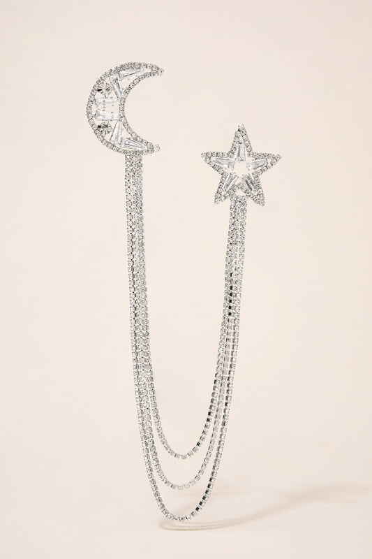 Stars and Moon Silver CZ Brooch