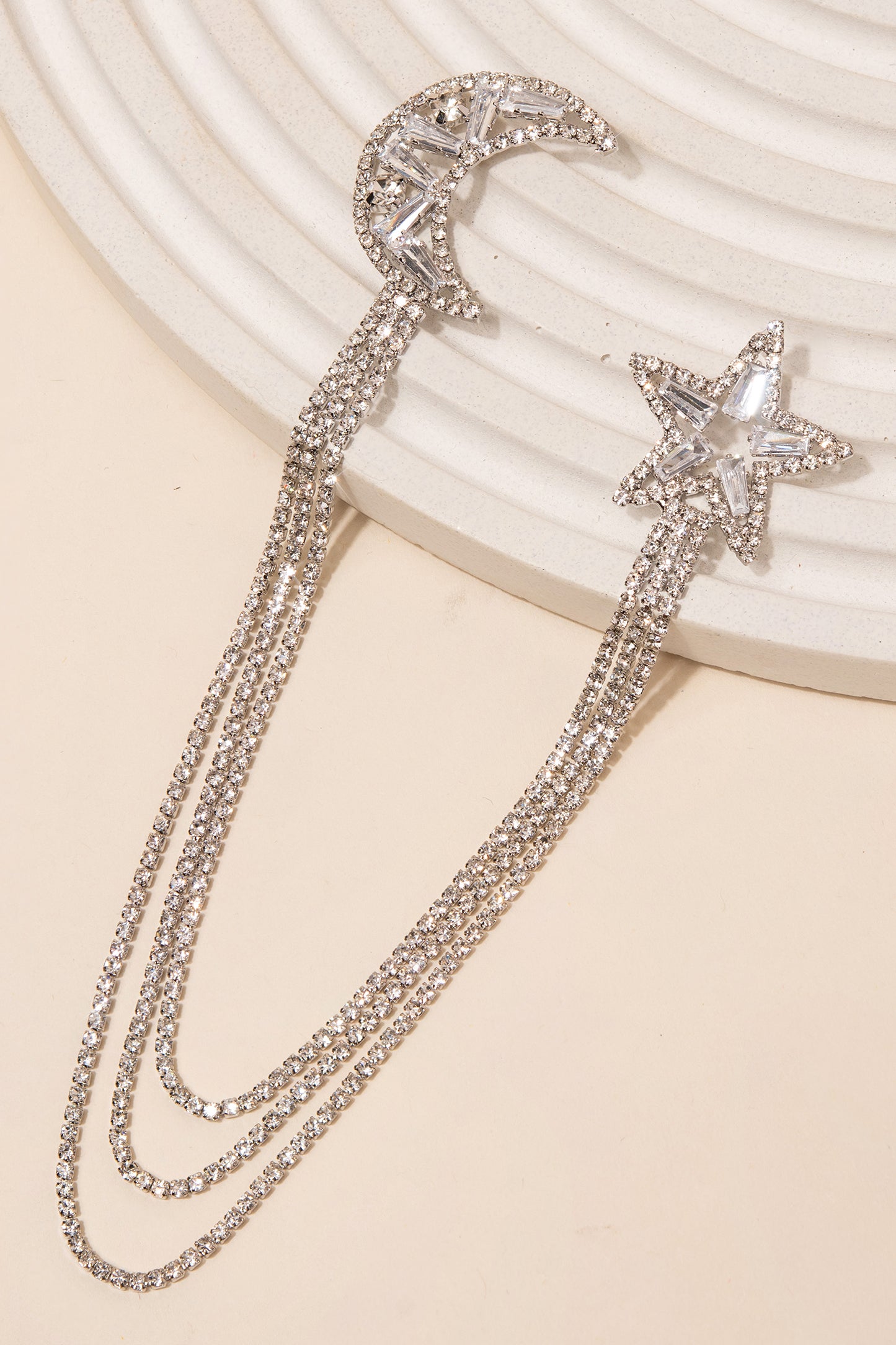 Stars and Moon Silver CZ Brooch